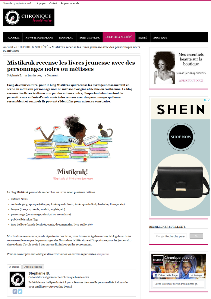 Presse - Chronique Beauté Noire (Mistikrak)